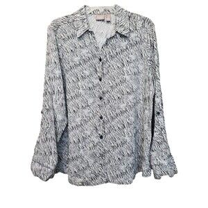 Chico's Rayon Striped Tiger Print Roll-Tab Sleeve Button-Up Shirt Size 1 MEDIUM